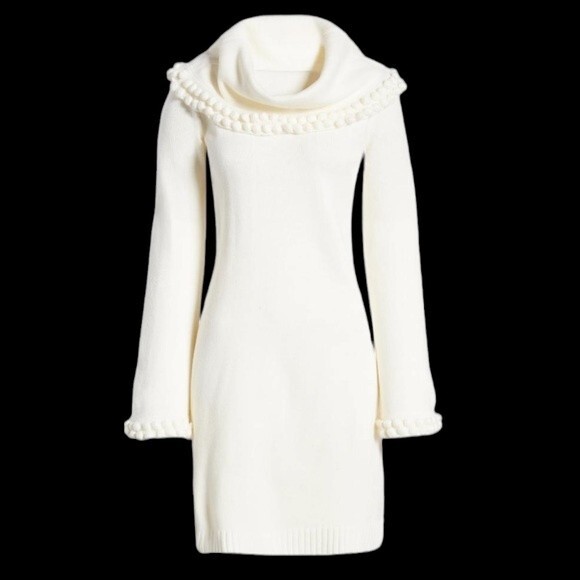 NWT Eliza J Ivory Puff Ball Turtleneck Sweater‎ Dress Size XS - Picture 4 of 10